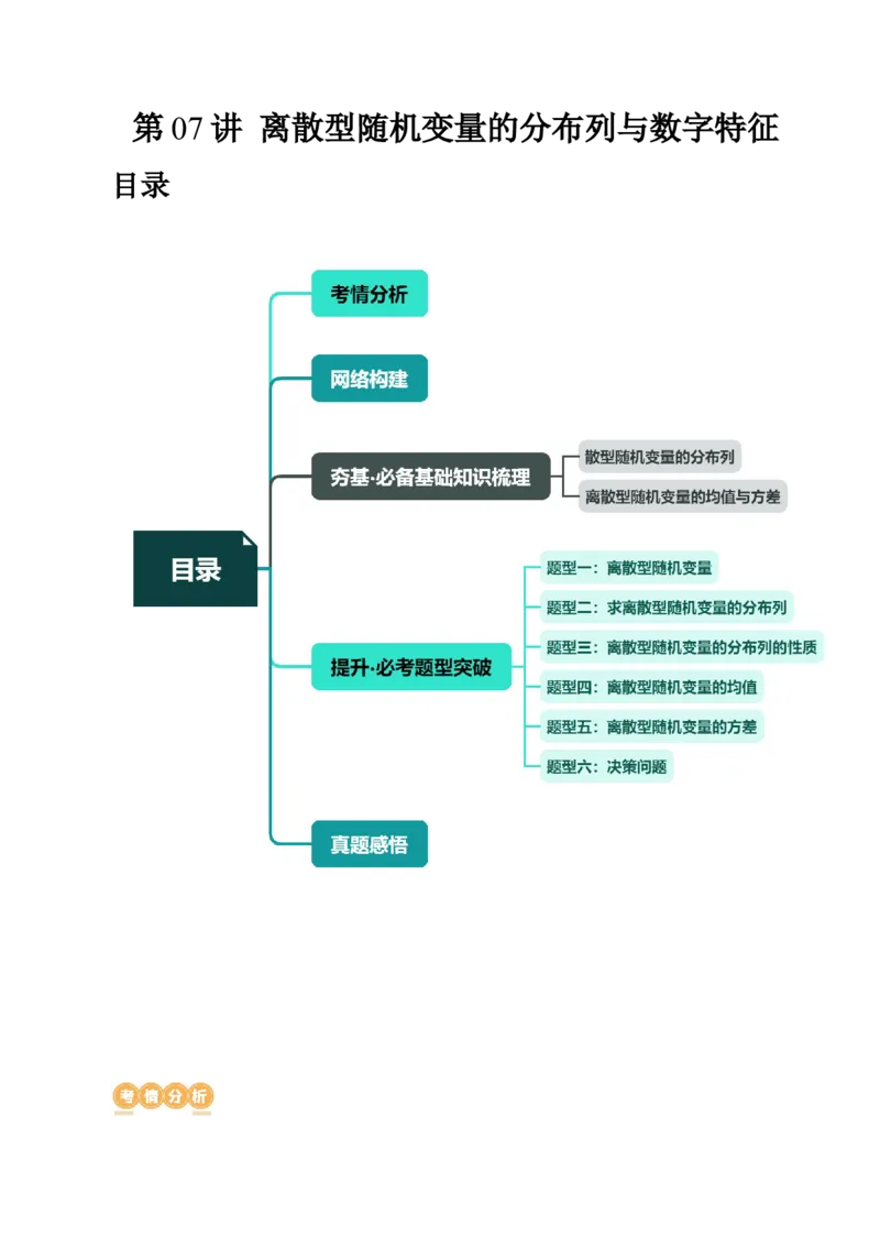 第07讲离散型随机变量的分布列与数字特征（六大题型）（讲义）（原卷版）_02高考数学_新高考复习资料_2024年新高考资料_一轮复习资料_第十章计数原理、概率、随机变量及其分布