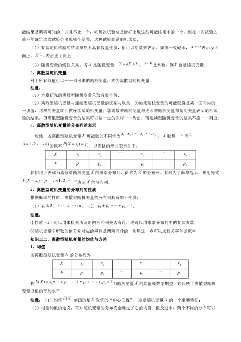 第07讲离散型随机变量的分布列与数字特征（六大题型）（讲义）（原卷版）_02高考数学_新高考复习资料_2024年新高考资料_一轮复习资料_第十章计数原理、概率、随机变量及其分布