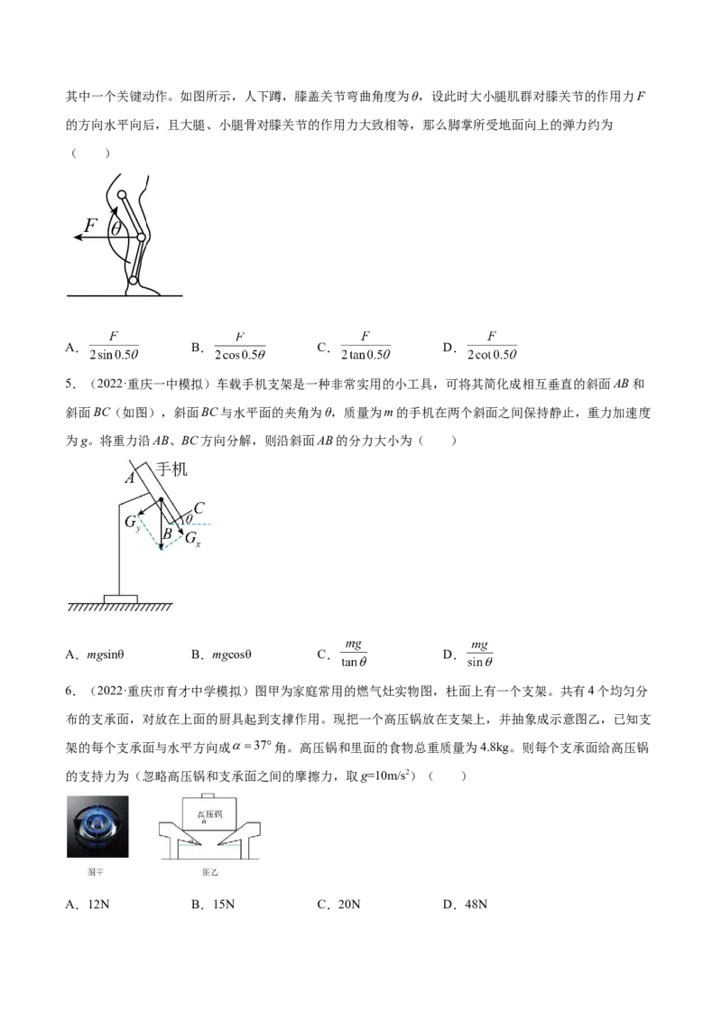 2.2力的合成与分解（练）--2023年高考物理一轮复习讲练测（全国通用）（原卷版）_04高考物理_通用版（老高考）复习资料_2023年复习资料_一轮复习