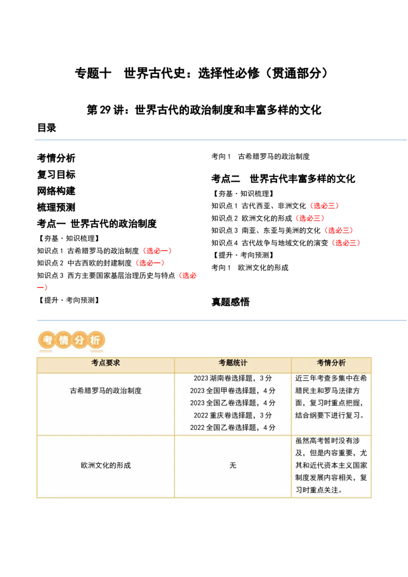 第29讲世界古代的政治制度和丰富多样的文化（解析版）_07高考历史_2024年新高考资料_1.2024一轮复习_2024年高考历史一轮复习讲练测（新教材新高考）_332