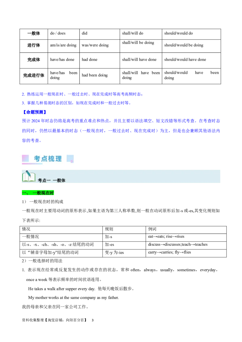 第11讲谓语动词的时态（核心考点精讲精练）(解析版)-备战2024年高考英语一轮复习考点帮（全国通用）_03高考英语_通用版（老高考）复习资料_2024年复习资料_第二部分语法