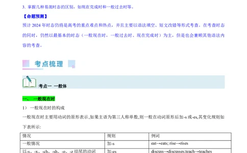 第11讲谓语动词的时态（核心考点精讲精练）(原卷版)-备战2024年高考英语一轮复习考点帮（全国通用）_03高考英语_通用版（老高考）复习资料_2024年复习资料_第二部分语法