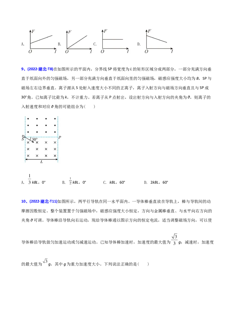 专题11磁场-2022年高考真题和模拟题物理分专题训练（学生版）_04高考物理_2024年新高考资料_1.2024一轮复习_赠2022年高考物理真题与模拟题分类训练