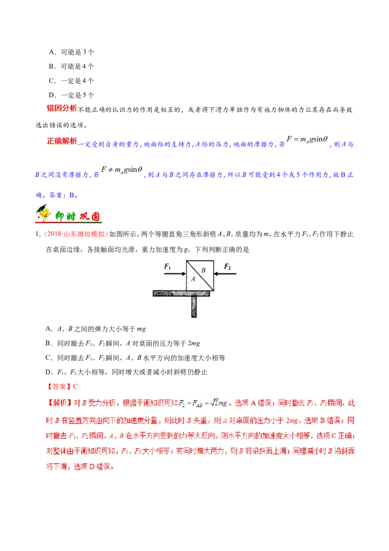 专题02相互作用-备战2019年高考物理之纠错笔记系列（解析版）_04高考物理_新高考复习资料_2022年新高考复习资料_高考物理2022年一轮复习各版本_赠19年高考物理纠错笔记