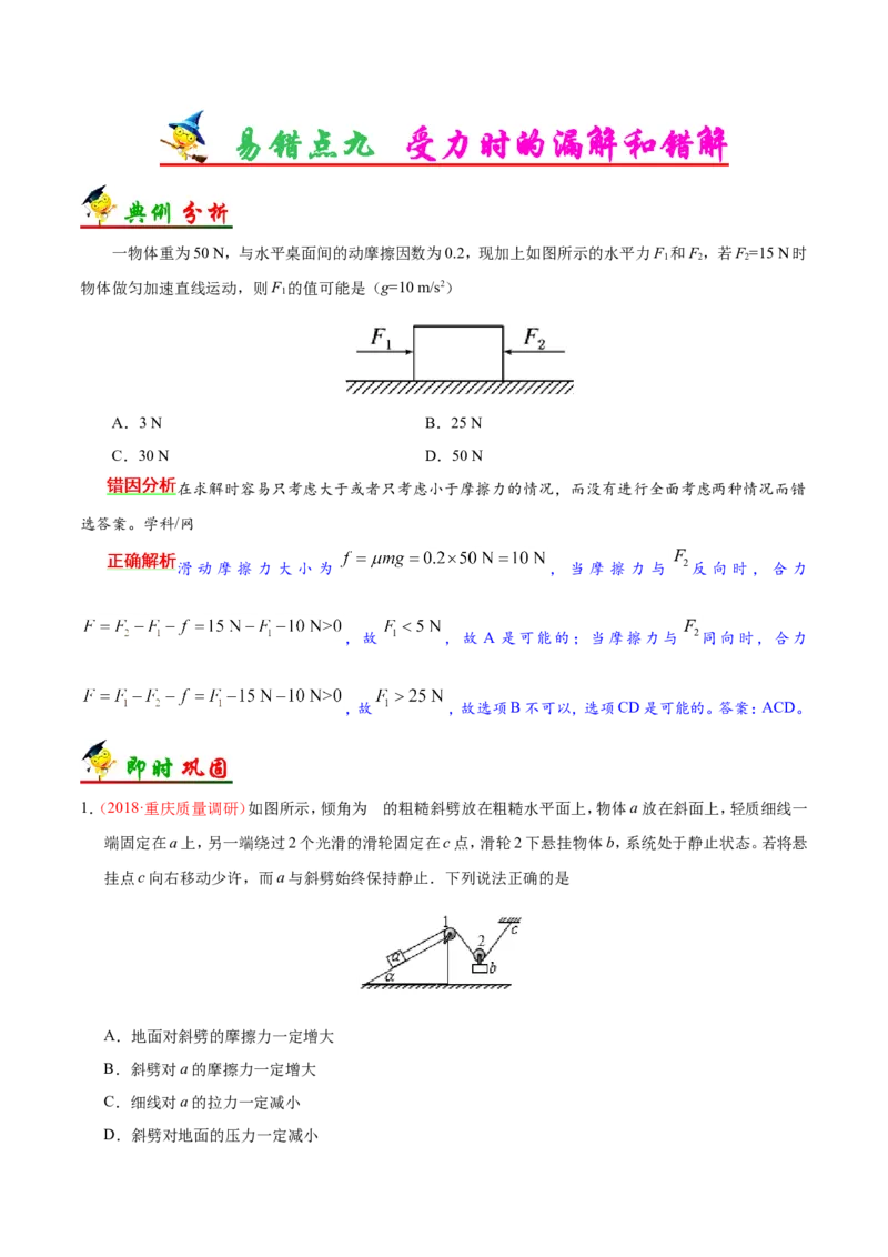 专题02相互作用-备战2019年高考物理之纠错笔记系列（解析版）_04高考物理_新高考复习资料_2022年新高考复习资料_高考物理2022年一轮复习各版本_赠19年高考物理纠错笔记