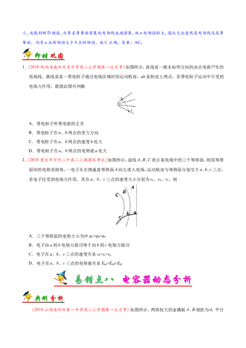 专题08电场-备战2019年高考物理之纠错笔记系列（原卷版）_04高考物理_新高考复习资料_2022年新高考复习资料_高考物理2022年一轮复习各版本_赠19年高考物理纠错笔记_原卷版