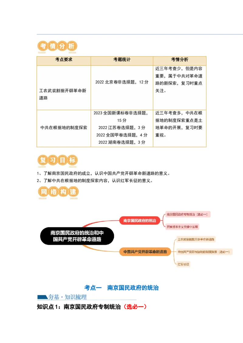 第19讲南京国民政府的统治和中国开辟革命新道路（原卷版）_07高考历史_新高考复习资料_2024年新高考复习资料_一轮复习资料_讲义+练习_407