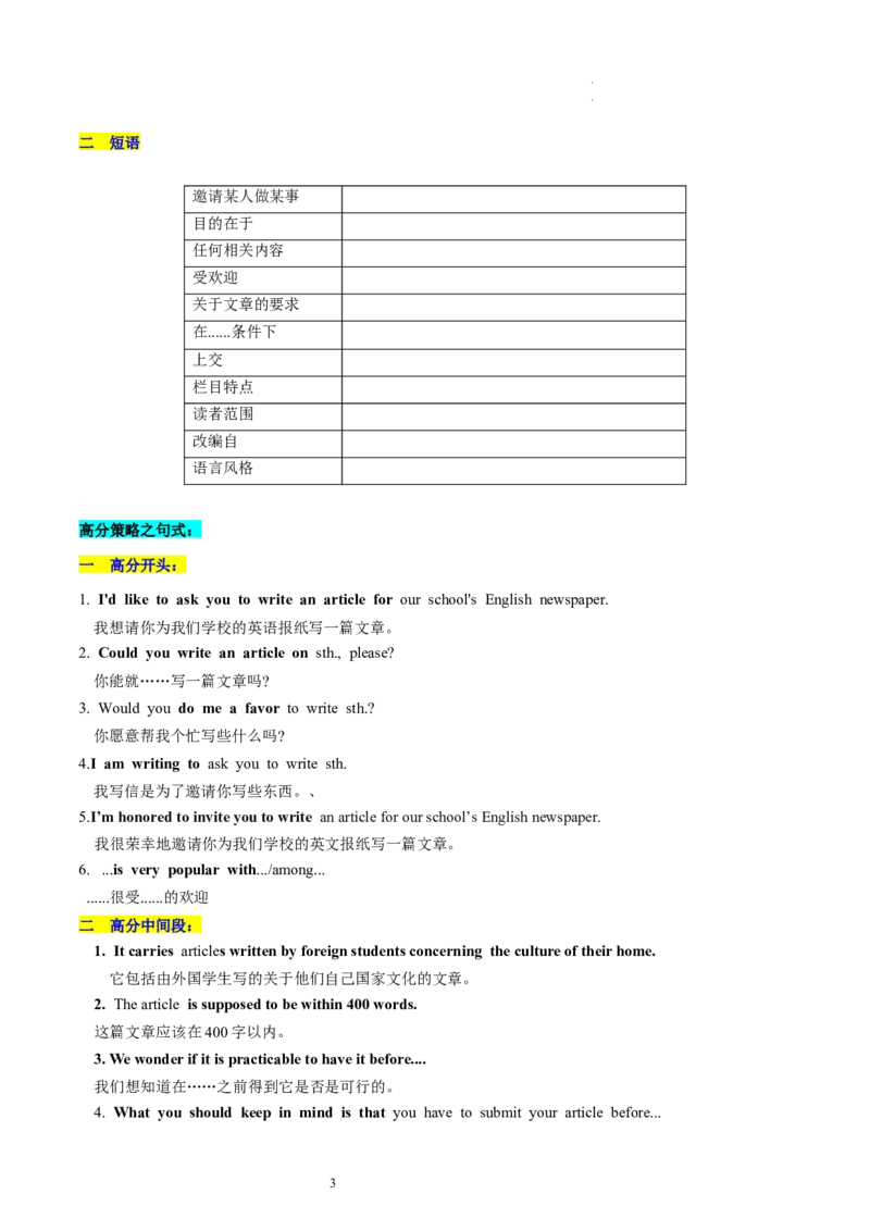 第29讲应用文写作之约稿信（讲义）-2024年高考英语一轮复习讲练测（新教材新高考）（原卷版）_03高考英语_新高考复习资料_2024年新高考资料_一轮复习资料_第五部分写作