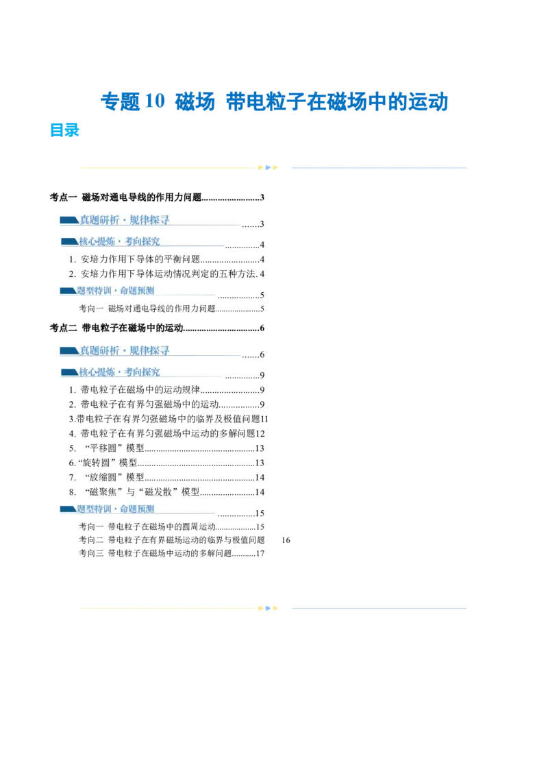 专题10磁场带电粒子在磁场中的运动（讲义）（原卷版）_04高考物理_新高考复习资料_2024新高考复习资料_二轮复习资料_2024年高考物理二轮复习讲练测（新教材新高考）