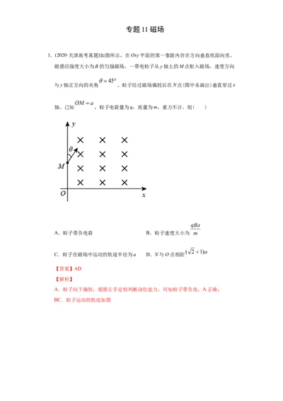 专题11磁场-2020年高考真题和模拟题物理分类训练（教师版含解析）_04高考物理_新高考复习资料_2022年新高考复习资料_高考物理2022年一轮复习各版本