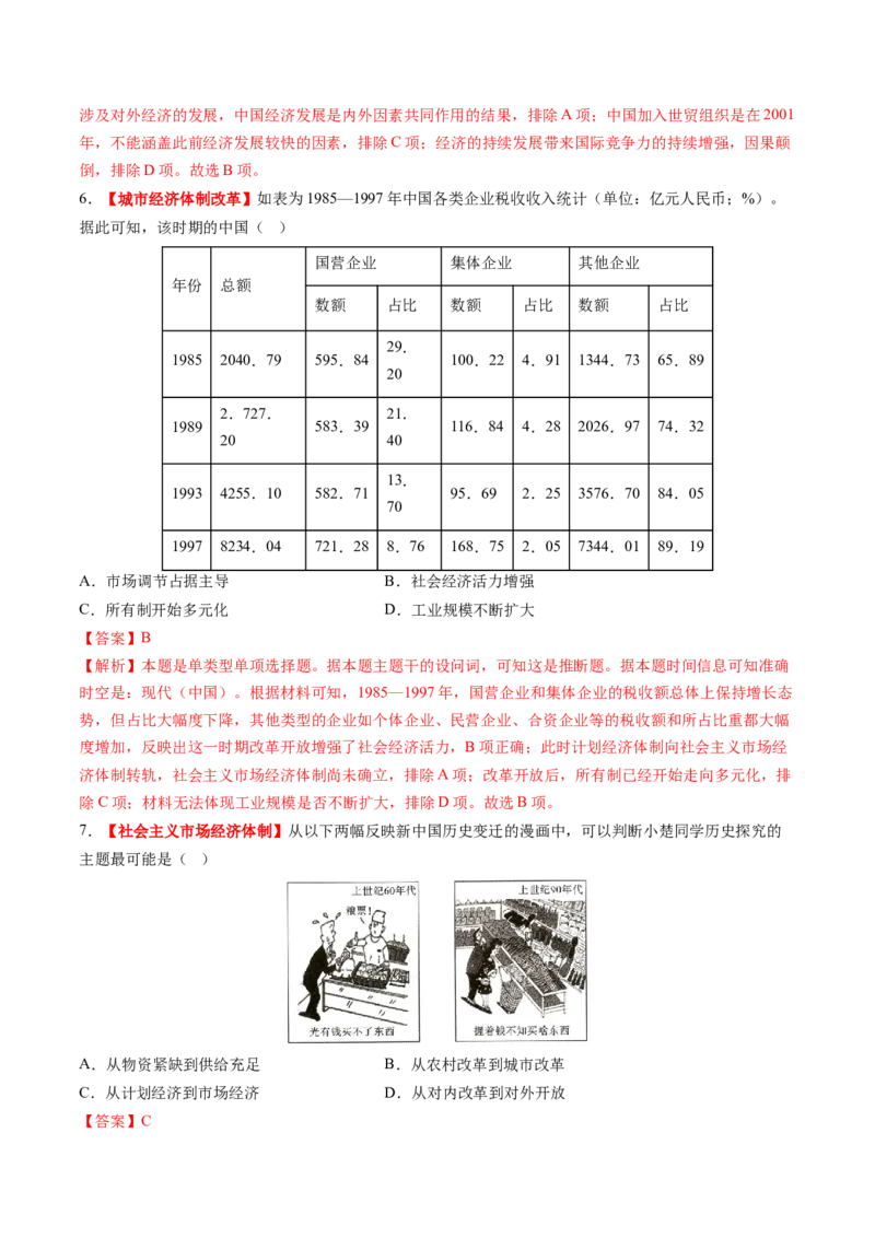 第19讲改革开放与社会主义现代化建设新时期（练习）（解析版）_07高考历史_2025年新高考资料_一轮复习_2025年高考历史一轮复习讲练测（新教材新高考）（完结）_讲义+练习