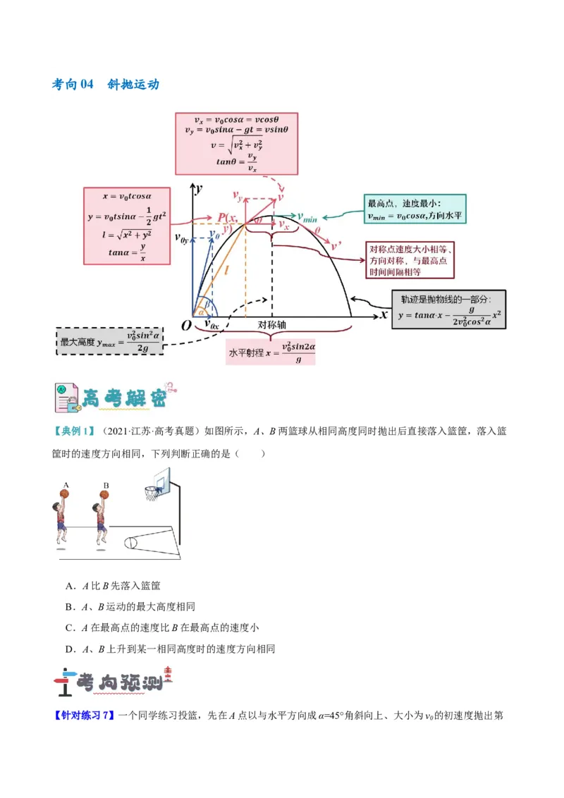 专题04曲线运动（讲义）（原卷版）_04高考物理_新高考复习资料_2024新高考复习资料_二轮复习资料_高频考点解密2024年高考物理二轮复习高频考点追踪与预测（新高考专用）_讲义
