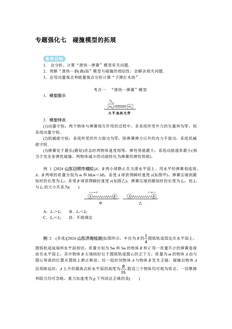 2025年高考物理二轮复习导学案：专题强化七碰撞模型的拓展_04高考物理_2025年新高考资料_二轮复习_2025年高考物理二轮复习专题强化（课件+导学案）