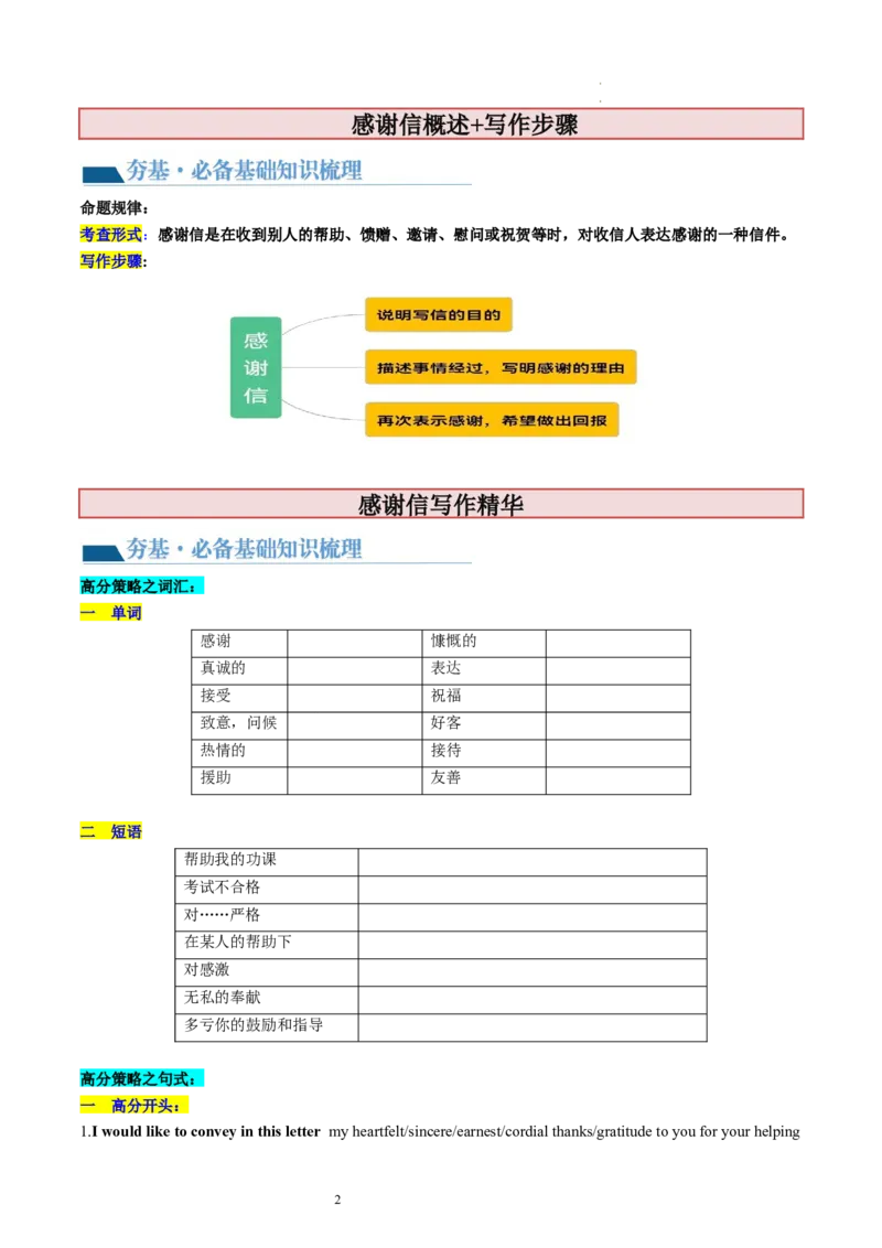 第30讲应用文写作之感谢信（讲义）-2024年高考英语一轮复习讲练测（新教材新高考）（原卷版）_03高考英语_新高考复习资料_2024年新高考资料_一轮复习资料_第五部分写作