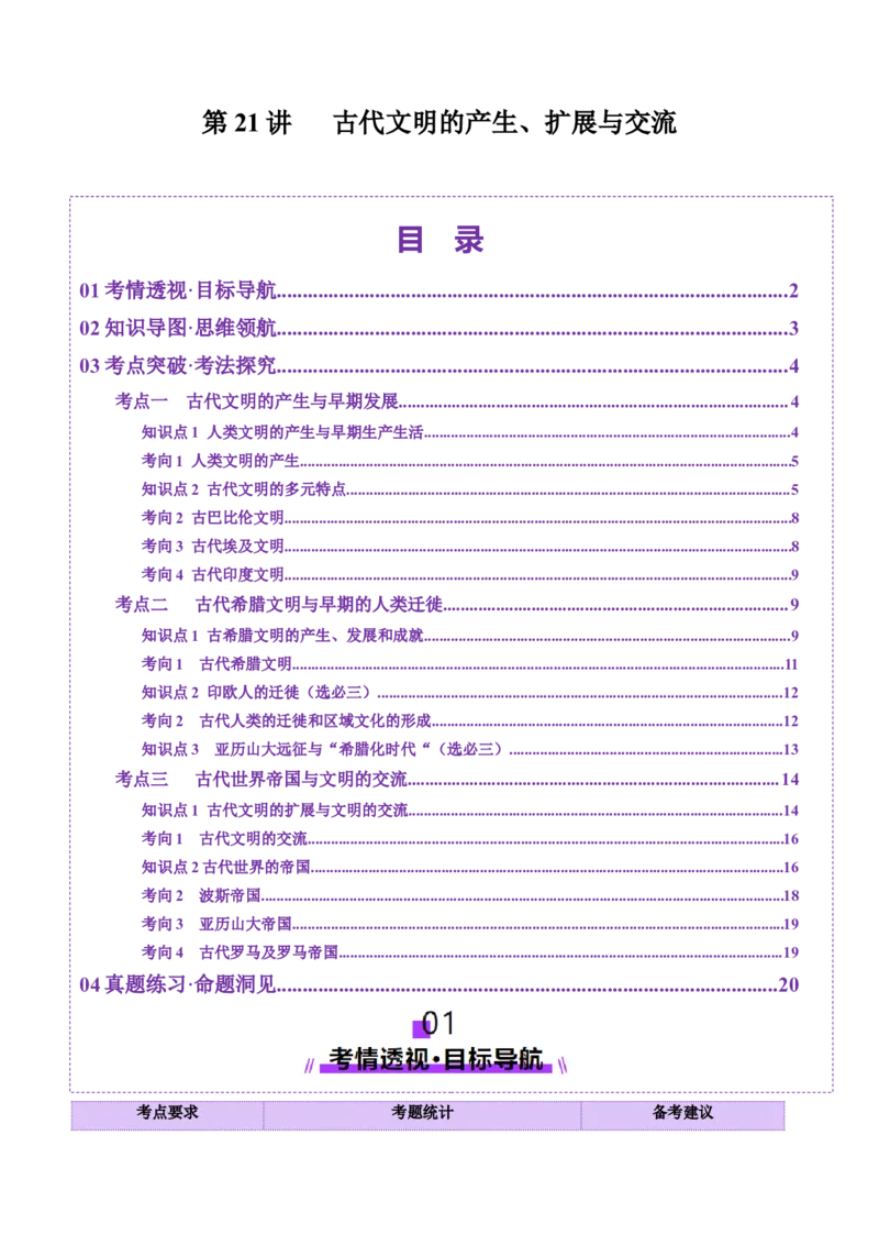 第21讲古代文明的产生、扩展与交流（讲义）（原卷版）_07高考历史_2025年新高考资料_一轮复习_2025年高考历史一轮复习讲练测（新教材新高考）（完结）_讲义+练习