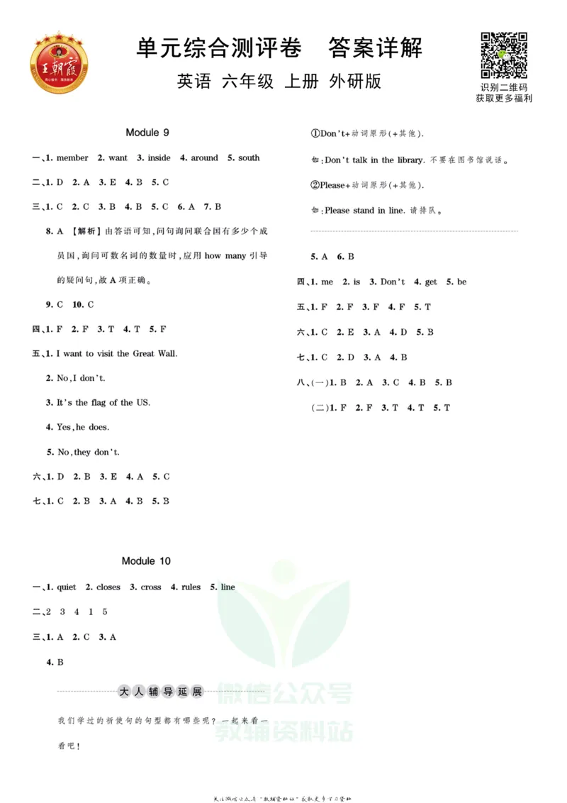 王朝霞单元综合测评卷六年级上册英语外研版_小学1-6年级常用的上册资源汇总_六年级上册资料(1)