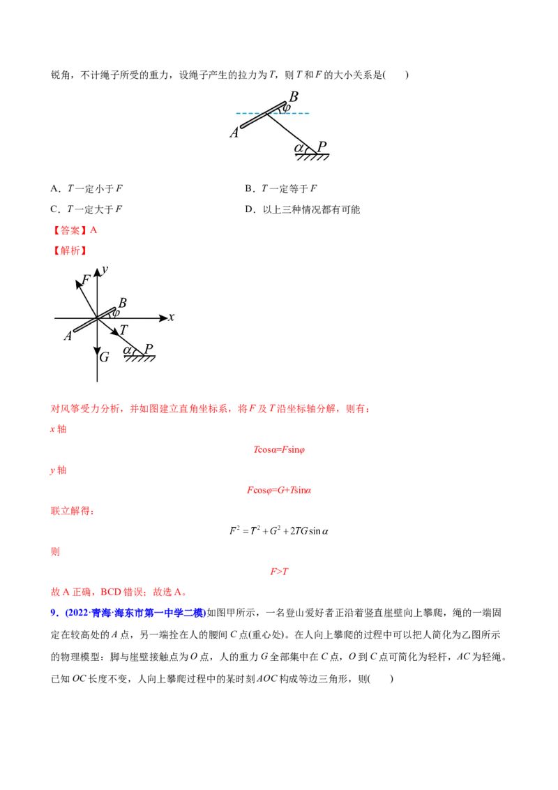 专题03相互作用-2022年高考真题和模拟题物理分专题训练（教师版含解析）_04高考物理_2024年新高考资料_1.2024一轮复习_赠2022年高考物理真题与模拟题分类训练