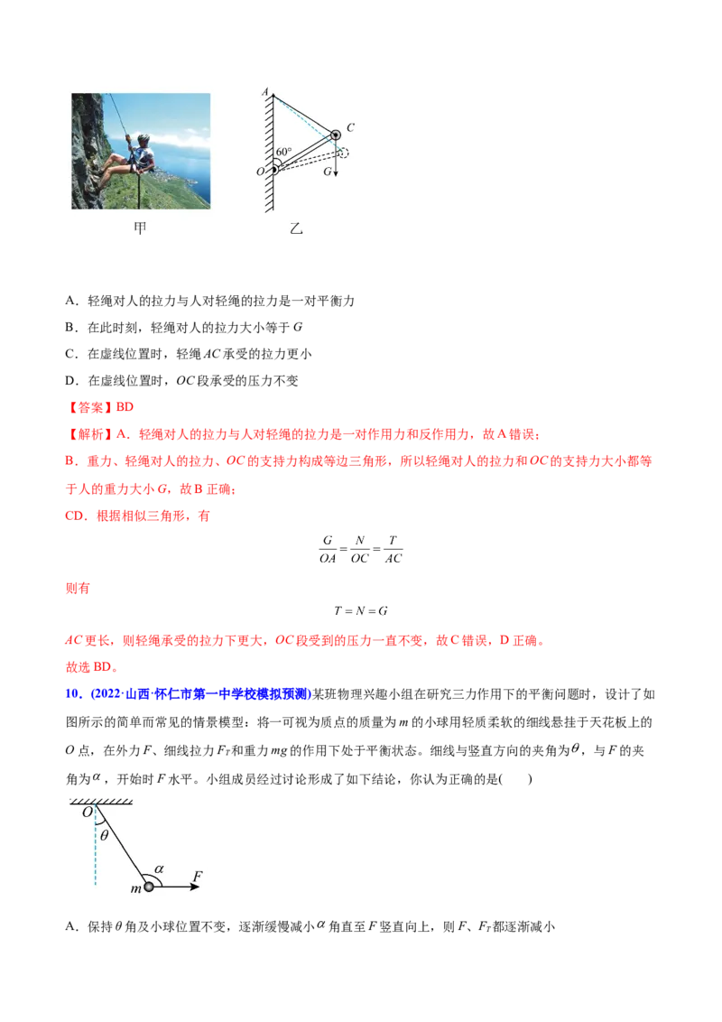 专题03相互作用-2022年高考真题和模拟题物理分专题训练（教师版含解析）_04高考物理_2024年新高考资料_1.2024一轮复习_赠2022年高考物理真题与模拟题分类训练