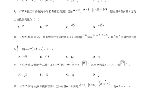 第24练平面向量的数量积及其应用（精练：基础+重难点）一轮复习讲义2024年高考数学高频考点题型归纳与方法总结（新高考通用）原卷版_02高考数学_新高考复习资料_2024年新高考资料