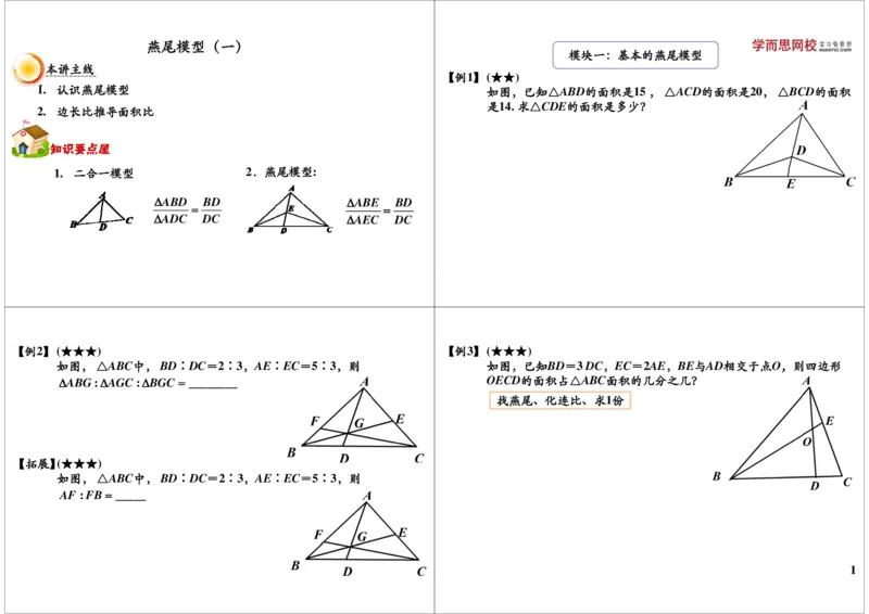 燕尾模型（一）_奥数专题合集_H004五年级奥数年卡竞赛班60讲张新刚mp4+pdf_第16讲燕尾模型（一）