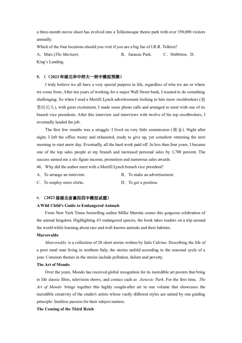 第15讲阅读理解细节理解题（练）-2024年高考英语一轮复习讲练测（新教材新高考）（原卷版）_03高考英语_新高考复习资料_2024年新高考资料_一轮复习资料_第二部分阅读理解