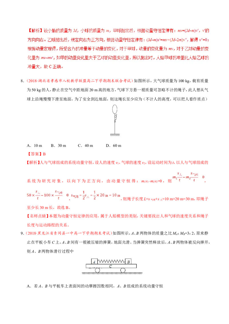 专题07动量守恒定律-备战2019年高考物理之纠错笔记系列（解析版）_04高考物理_新高考复习资料_2022年新高考复习资料_高考物理2022年一轮复习各版本_赠19年高考物理纠错笔记_712