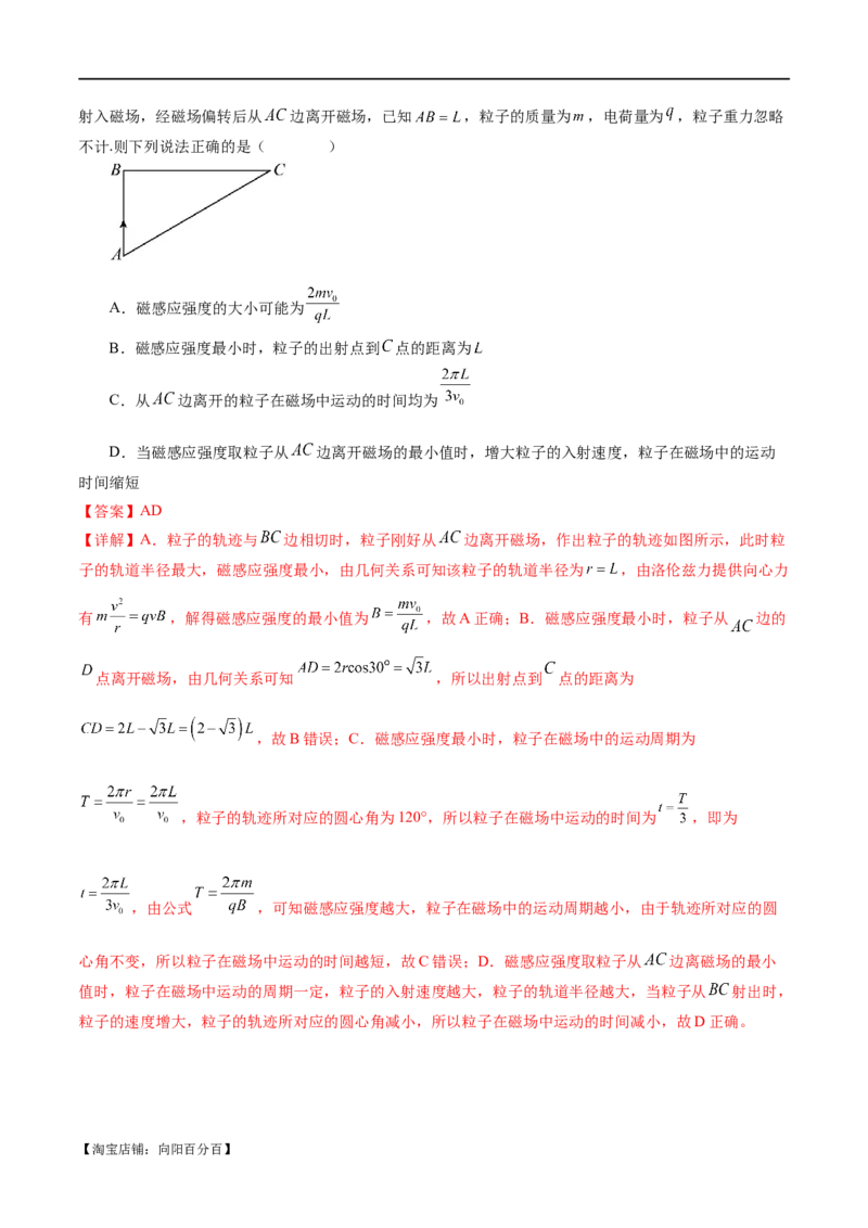 专题10磁场带电粒子在磁场中的运动（练习）（解析版）_04高考物理_新高考复习资料_2024新高考复习资料_二轮复习资料_2024年高考物理二轮复习讲练测（新教材新高考）