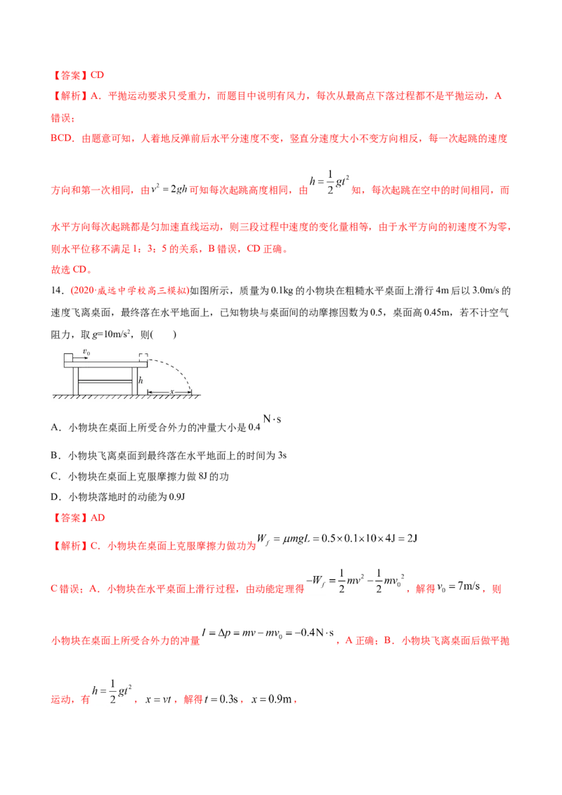 专题05曲线运动-2020年高考真题和模拟题物理分类训练（教师版含解析）_04高考物理_新高考复习资料_2022年新高考复习资料_高考物理2022年一轮复习各版本_699