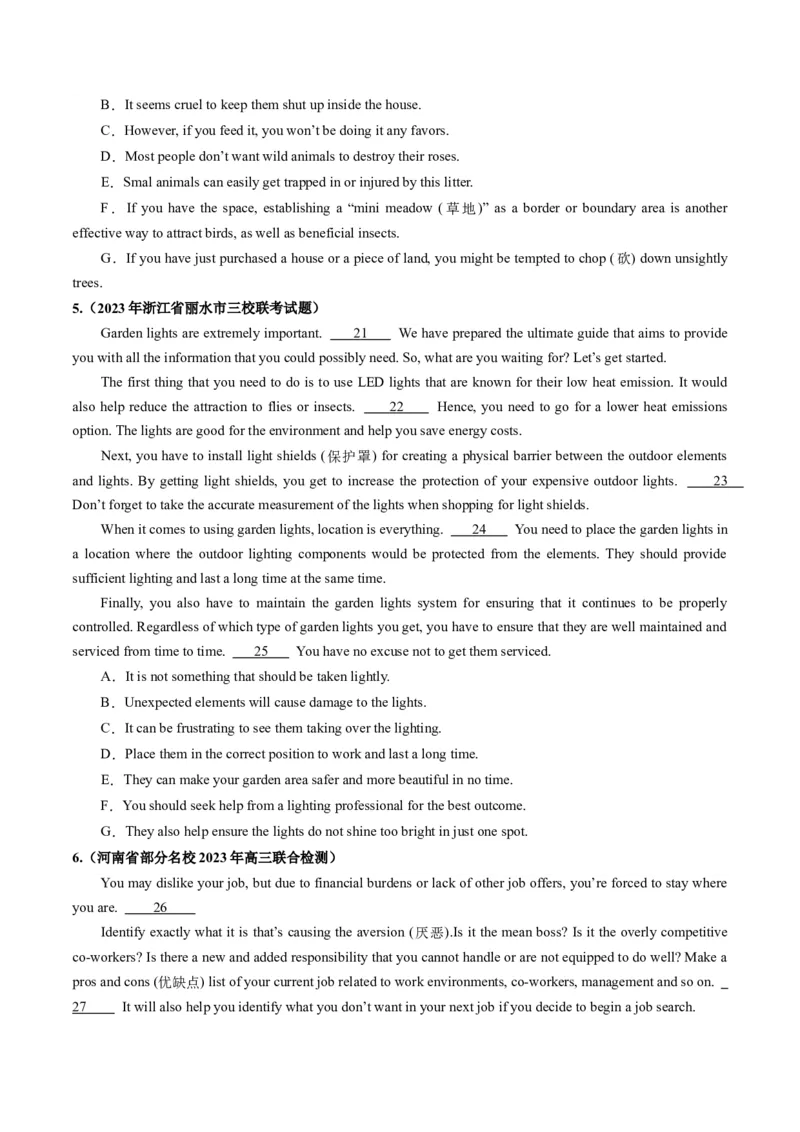 第19讲阅读理解七选五（练）-2024年高考英语一轮复习讲练测（新教材新高考）（原卷版）_03高考英语_新高考复习资料_2024年新高考资料_一轮复习资料_第二部分阅读理解