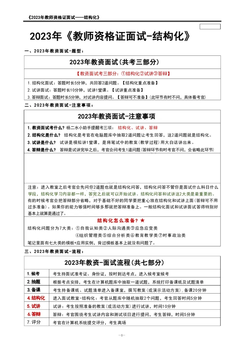 2023教资面试结构化重点笔记_初中物理教资面试_02初中结构化_赠：结构化板块真题