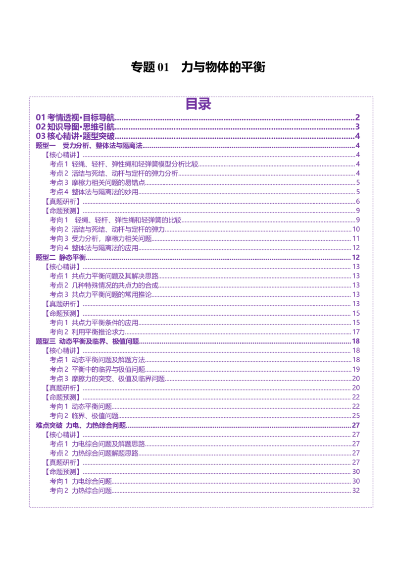 专题01力与物体的平衡（讲义）（解析版）_04高考物理_2025年新高考资料_二轮复习_上好课2025年高考物理二轮复习讲练测（新高考通用）3381829