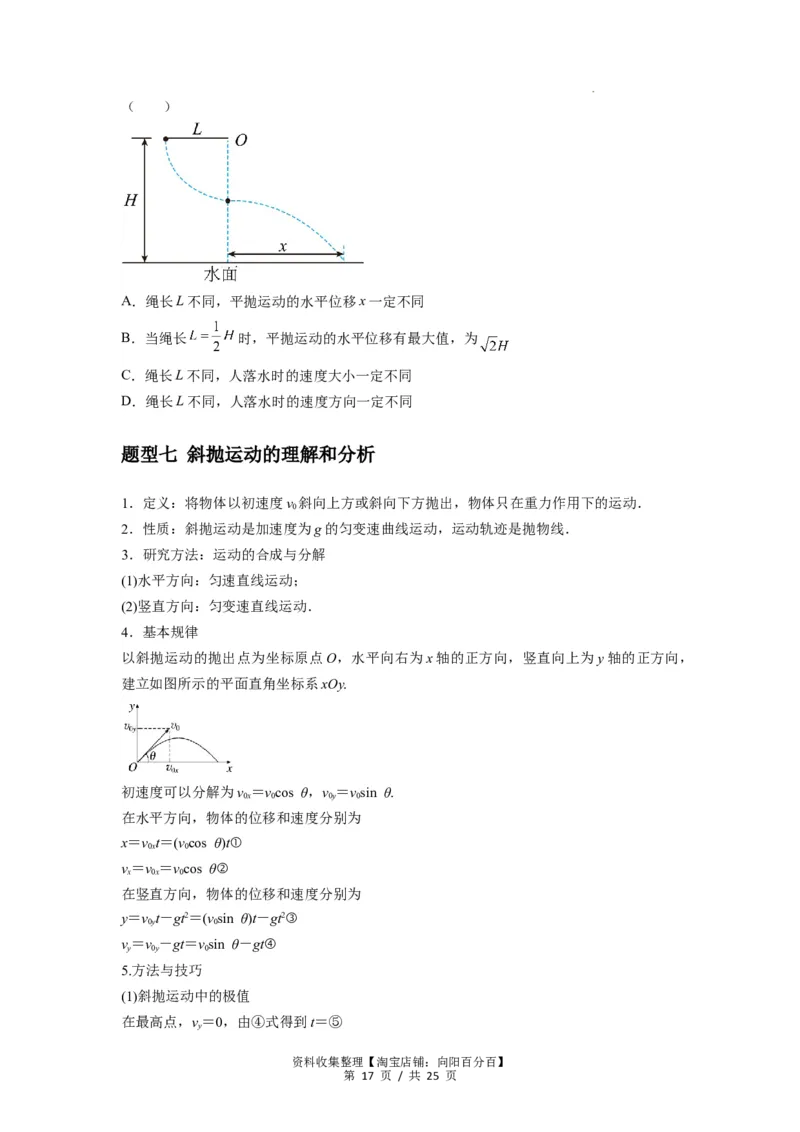 专题08抛体运动九大问题（原卷版）_04高考物理_新高考复习资料_2024新高考复习资料_一轮复习资料_完2024届高考物理一轮复习热点题型归类训练_专题08抛体运动九大问题