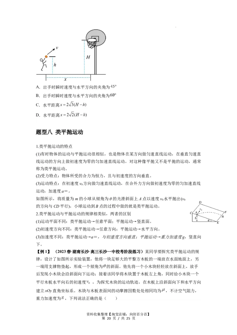专题08抛体运动九大问题（原卷版）_04高考物理_新高考复习资料_2024新高考复习资料_一轮复习资料_完2024届高考物理一轮复习热点题型归类训练_专题08抛体运动九大问题