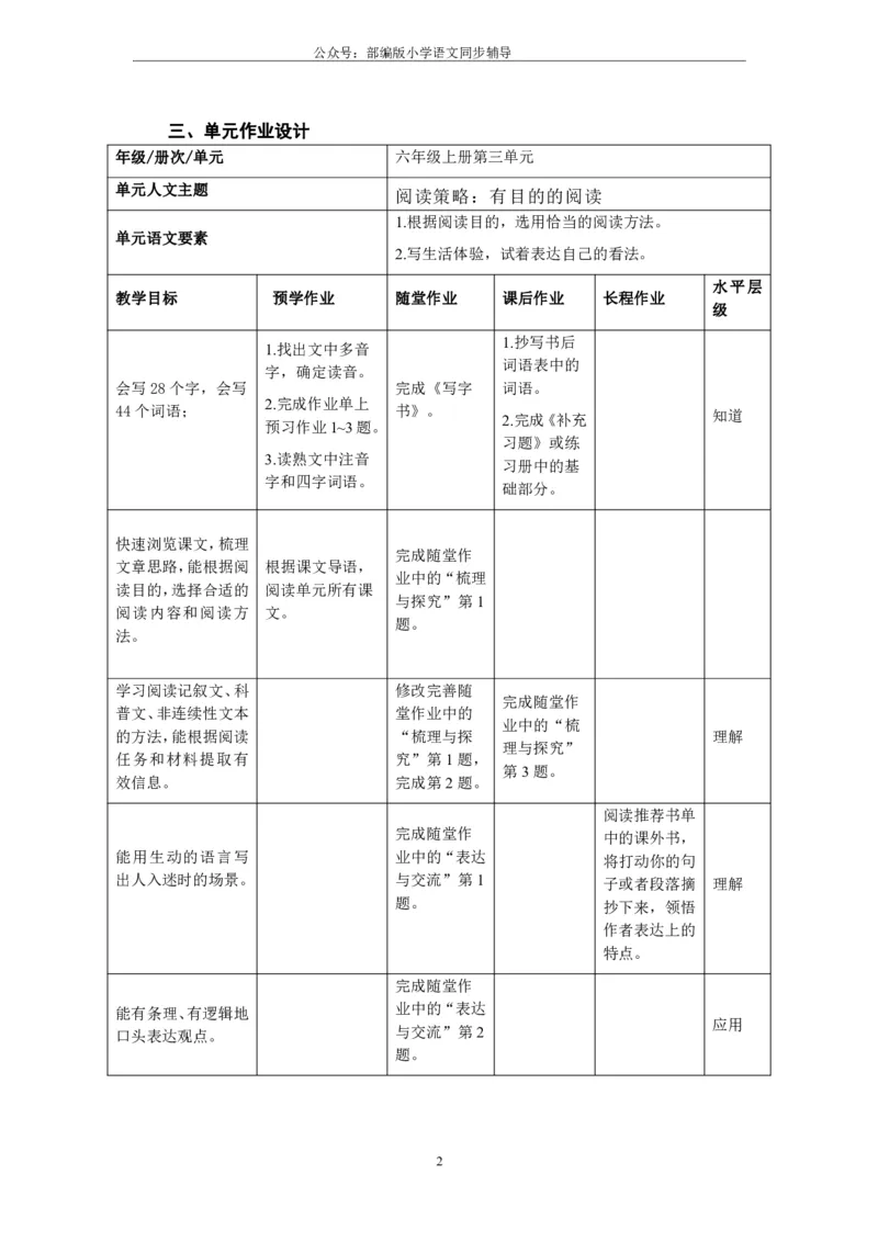 部编版小学语文同步辅导：六年级上册第3单元作业设计_小学1-6年级常用的上册资源汇总_六年级上册资料(1)_部编版语文六年级上册第1-8单元作业设计