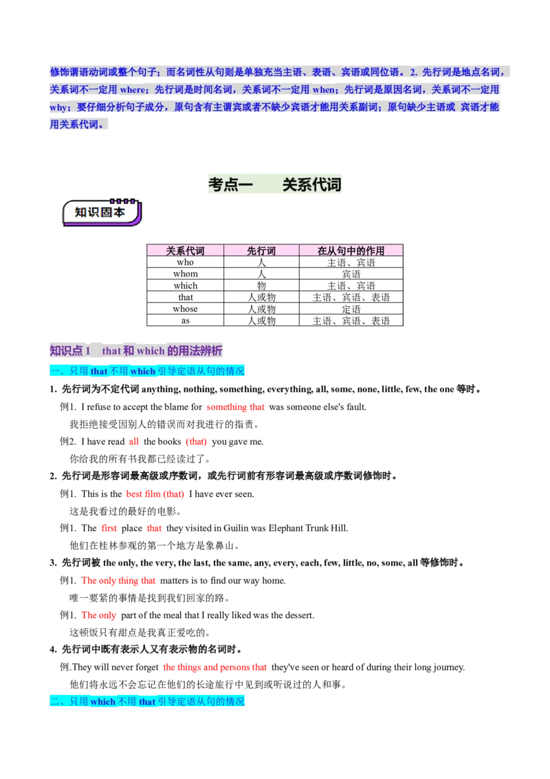 第22讲定语从句（讲义）（解析版）_03高考英语_2025年新高考资料_一轮复习_2025年高考英语一轮复习讲练测（新教材新高考，含2024年高考真题）_语法