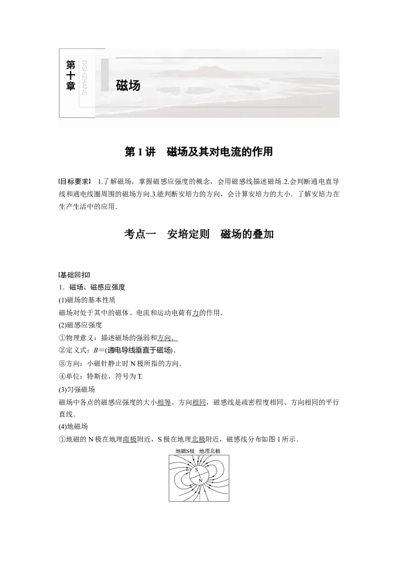 2022年高考物理一轮复习（新高考版1(津鲁琼辽鄂)适用）第10章第1讲磁场及其对电流的作用_04高考物理_新高考复习资料_2022年新高考复习资料_高考物理2022年一轮复习各版本