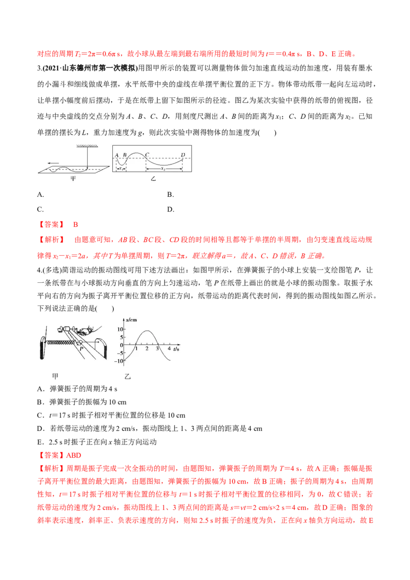 专题10.1简谐运动及其描述用单摆测量重力加速度练解析版_04高考物理_新高考复习资料_2022年新高考复习资料_2022年高考物理一轮复习讲练测（新教材新高考）