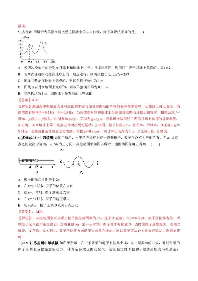 专题10.1简谐运动及其描述用单摆测量重力加速度练解析版_04高考物理_新高考复习资料_2022年新高考复习资料_2022年高考物理一轮复习讲练测（新教材新高考）