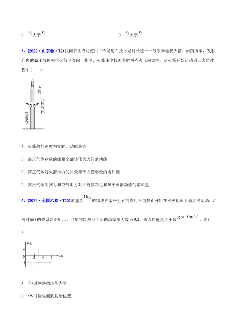 专题08动量-2022年高考真题和模拟题物理分专题训练（学生版）_04高考物理_2024年新高考资料_1.2024一轮复习_赠2022年高考物理真题与模拟题分类训练