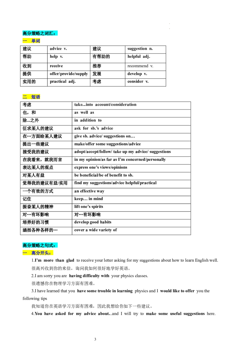 第27讲应用文写作之建议信+推荐信（讲义）-2024年高考英语一轮复习讲练测（新教材新高考）（解析版）_03高考英语_新高考复习资料_2024年新高考资料_一轮复习资料_第五部分写作