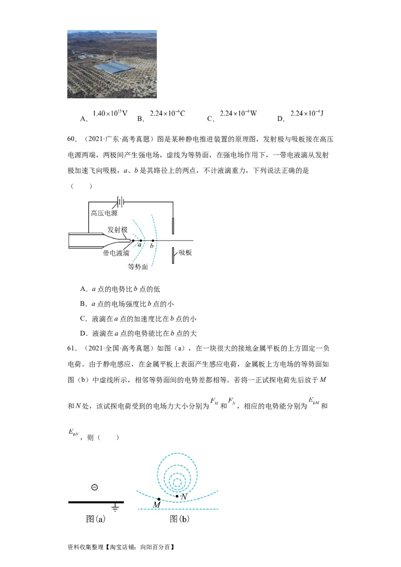 专题07电场(原卷版)_04高考物理_通用版（老高考）复习资料_2024年复习资料_完五年（2019-2023）高考物理真题分项汇编（全国通用）