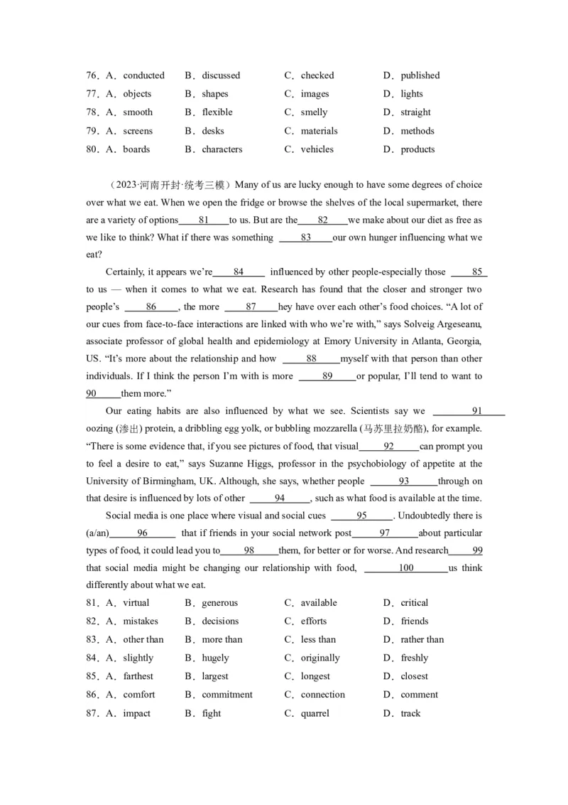 第21讲完形填空说明文（20空）（精讲精炼）-一轮复习讲义2024年高考英语高频考点题型归纳与方法总结（新高考通用）原卷版_03高考英语_新高考复习资料_2024年新高考资料