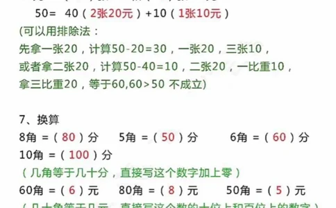 （一下）人民币必考知识点_小学1-6年级常用的上册资源汇总_一年级上册资料