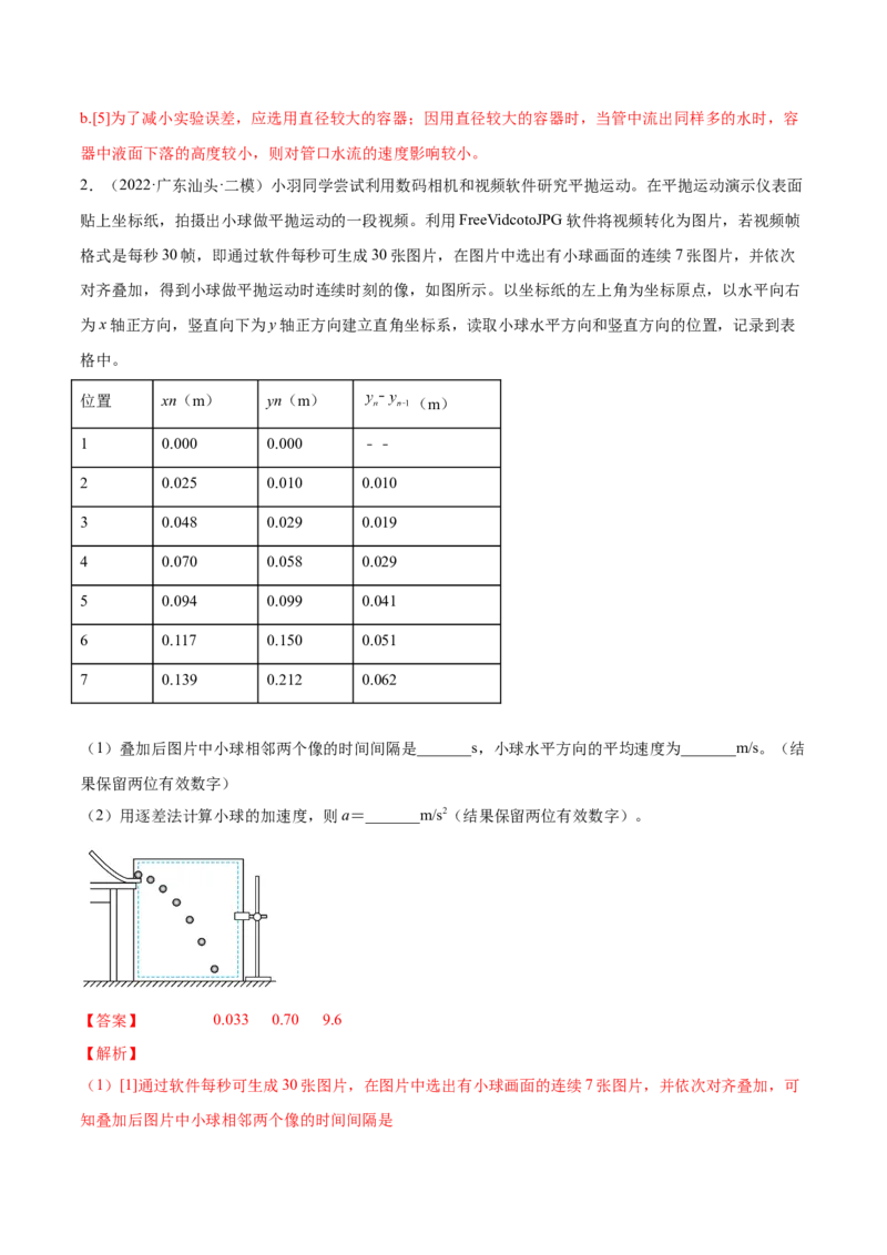 4.4实验五：研究平抛物体的运动（练）--2023年高考物理一轮复习讲练测（全国通用）（解析版）_04高考物理_通用版（老高考）复习资料_2023年复习资料_一轮复习
