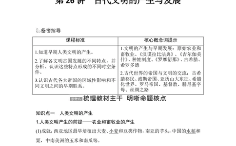 第26讲　古代文明的产生与发展_07高考历史_2024年新高考资料_1.2024一轮复习_2024年高考历史一轮复习讲义（部编版）_赠1套word版补充习题库_word版题库阶段2&mdash;阶段15