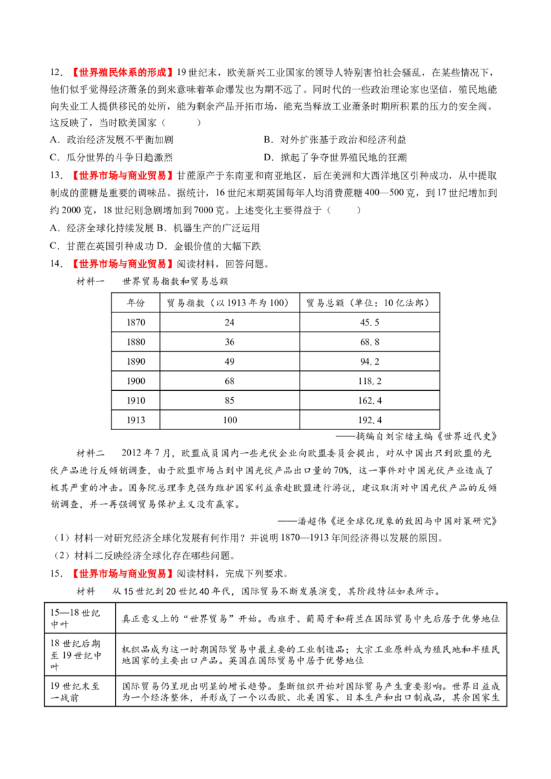 第27讲资本主义世界殖民体系和世界市场的形成（练习）（原卷版）_07高考历史_2025年新高考资料_一轮复习_2025年高考历史一轮复习讲练测（新教材新高考）（完结）_讲义+练习