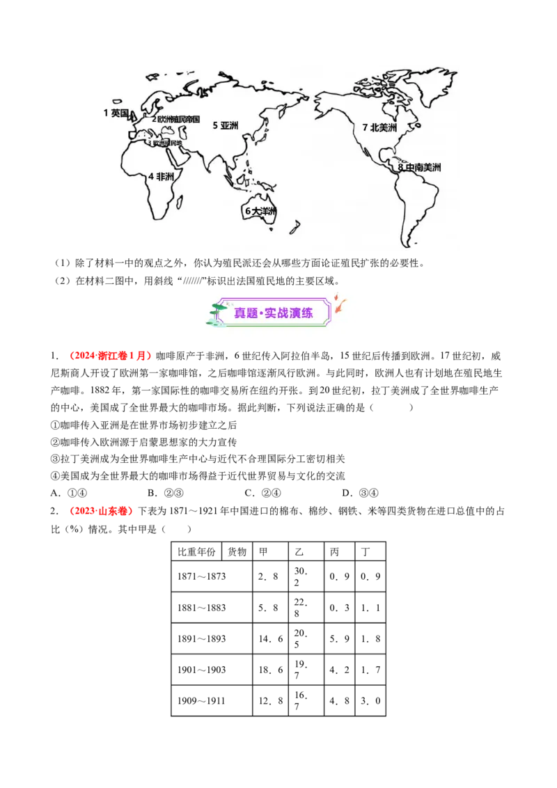 第27讲资本主义世界殖民体系和世界市场的形成（练习）（原卷版）_07高考历史_2025年新高考资料_一轮复习_2025年高考历史一轮复习讲练测（新教材新高考）（完结）_讲义+练习