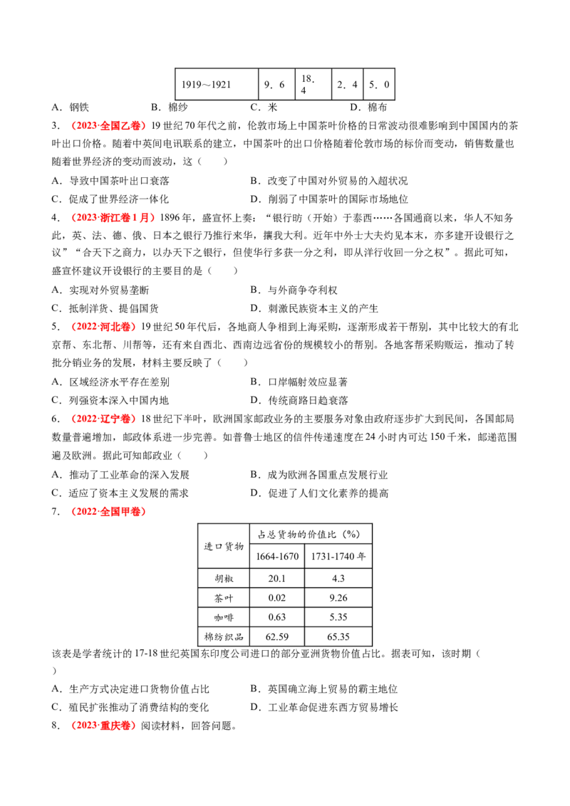 第27讲资本主义世界殖民体系和世界市场的形成（练习）（原卷版）_07高考历史_2025年新高考资料_一轮复习_2025年高考历史一轮复习讲练测（新教材新高考）（完结）_讲义+练习