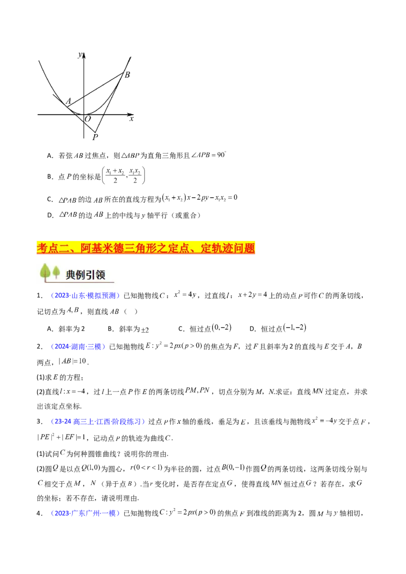 第17讲圆锥曲线中的阿基米德三角形（高阶拓展、竞赛适用）（学生版）_02高考数学_2025年新高考资料_一轮复习_备战2025年高考数学一轮复习考点帮_第二部分专项讲义