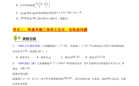 第17讲圆锥曲线中的阿基米德三角形（高阶拓展、竞赛适用）（学生版）_02高考数学_2025年新高考资料_一轮复习_备战2025年高考数学一轮复习考点帮_第二部分专项讲义